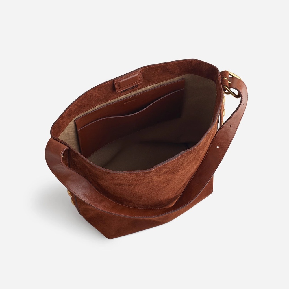 NWT Madewell essential suede bucket tote bag soft mahogany brown suede leather - Picture 4 of 16